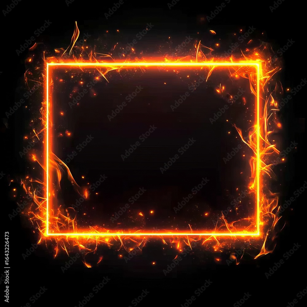 Poster vibrant fiery rectangle border with glowing effects on dark background for visual design projects