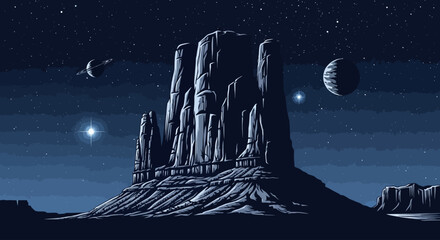 monument valley under an alien sky a stunning night scene for scifi fantasy and western designs evoking mystery exploration and the vastness of space