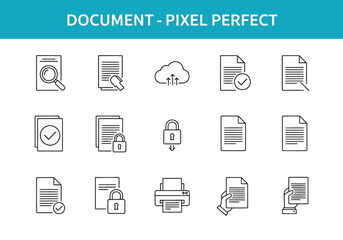 Set of pixel perfect document icons representing file management and data security for web and mobile applications