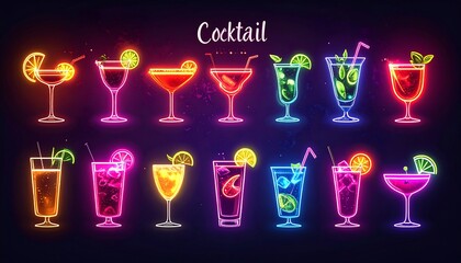 Neon cocktails in various styles