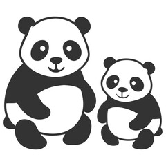 Two cute panda bears, a parent and a child, sitting together. An adorable black and white vector illustration of a panda family, perfect for logos.
