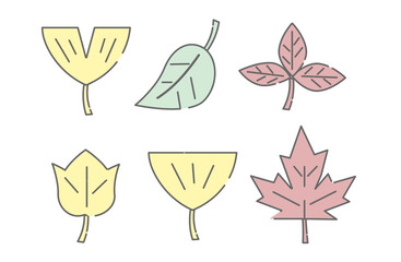 Hand-drawn autumn leaves icon set in soft pastel colors