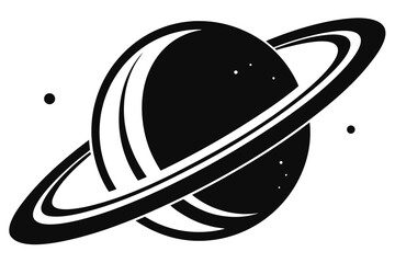 Planet Saturn displays its rings while surrounded by two small moons on a white background © SWORNALY