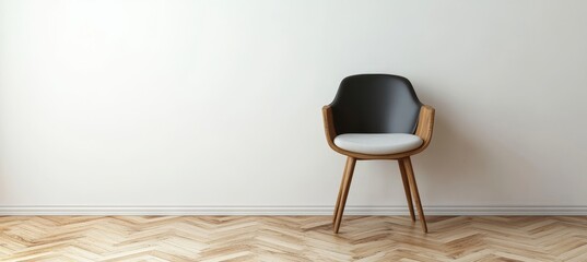 Chic Black and Beech Accents Armchair with Beech Wooden Legs in Modern Room with Vinyl Flooring