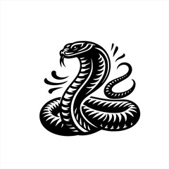 Obraz premium Stylized black cobra snake illustration with fangs and coiled body