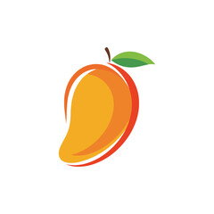 A stylized mango fruit illustration featuring orange yellow and green elements.