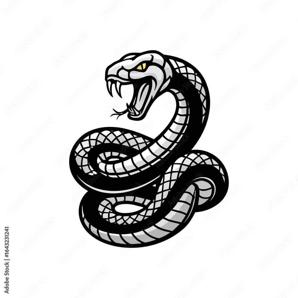 Poster a coiled snake with open mouth and visible fangs is depicted.