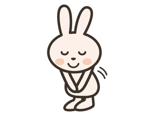 Cute Bunny Bowing with Closed Eyes Illustration