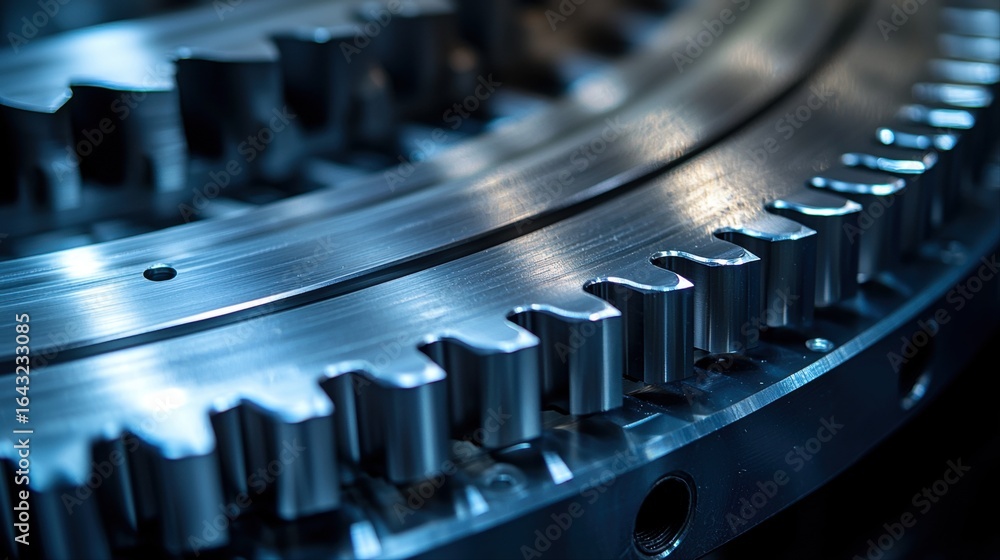 Poster metallic gear showcases intricate design and shiny surfaces emphasizing craftsmanship involved in me