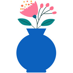 Blue vase with a bouquet of flowers.