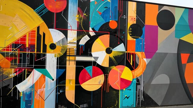 Abstract art piece with bold colors and shapes resembling financial graphs and pie charts. Financial insights