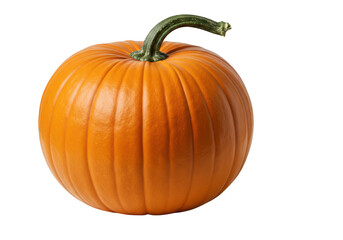 Fototapeta premium A single orange pumpkin with a green stem, isolated on transparent background