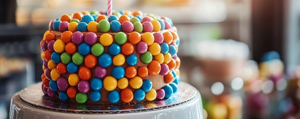 Birthday cake with colorful balls, capturing the fun and festive spirit of a birthday celebration, Generative AI