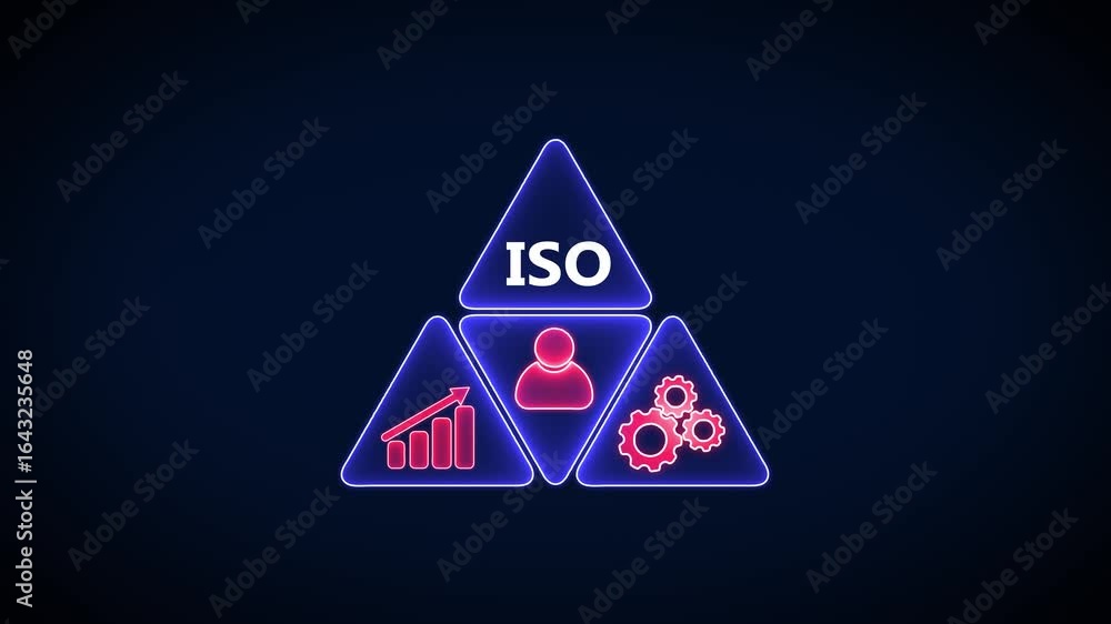 Poster iso standard certification standardization quality control concept on screen, business insights from