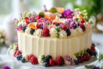 Birthday cake with festive decorations, symbolizing a joyful celebration and marking a special day with family and friends, Generative AI