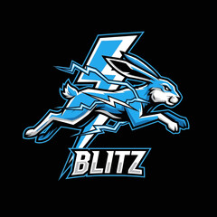 Blue rabbit graphic with lightning bolt and word blitz.