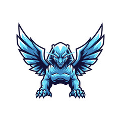 Fototapeta premium A blue sphinx with wings is depicted in a stylized illustration.