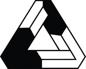 Penrose Triangle Optical Illusion – Impossible Geometric Shape in Black and White Vector