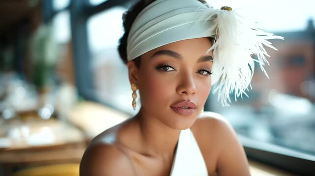 A bride celebrating with a fascinator and garden party decor