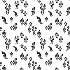 Seamless Traditional Thai Kanok and Floral Pattern – National Thai Art for Textile, Wall Painting, and Decorative Design, seamless floral pattern