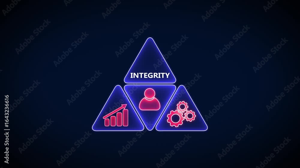 Poster conceptual integrity depicted with professionals in a futuristic digital environment. business, inte