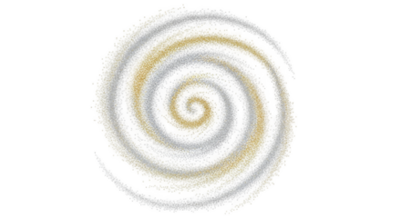 PNG of silver and gold dust particles swirling together in a gentle spiral motion, sparkling softly, with high detail and smooth edges, isolated on a pure white background.