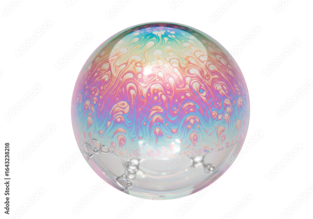 Poster close up of a colorful rainbow bubble with swirling patterns isolated on transparent background
