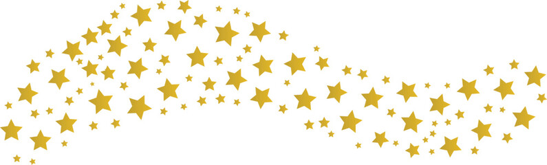 Wave of golden stars isolated on white background. Swirl of golden stars confetti background. Abstract geometric star shape modern vector illustration