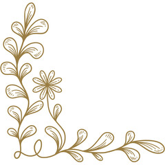 Elegant Floral Corner Design Detailed Illustration of Vines, Leaves, and a Delicate Flower in a Classic Style