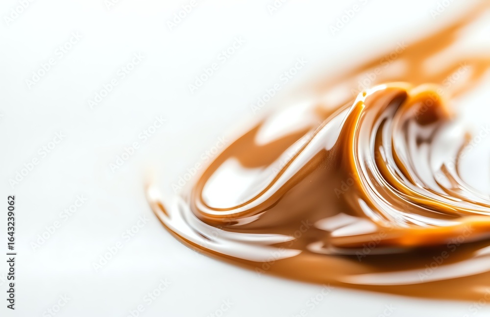 Aufkleber swirling caramel and cream create smooth flowing abstract patterns on white background, showcasing r