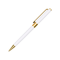 White and gold twist mechanism ballpoint pen. Vector illustration isolated on white background