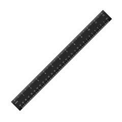 Black plastic ruler with both imperial and metric measurements. Vector illustration isolated on white background