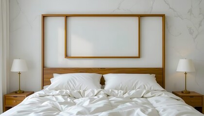 Serene bedroom scene with crisp white bedding and lamps