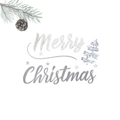 Vintage holiday card design with merry christmas greeting text and illustration