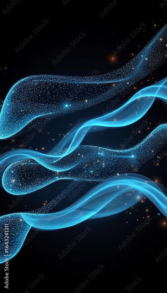 Poster dynamic abstract aqua streams with glimmering accents creating a modern flowing visual effect
