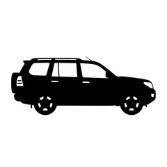 A silhouette of a black SUV, presented on a white background, showcasing the vehicle's side profile, ideal for design and transportation themes.
