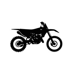 Obraz premium A sleek black silhouette of a powerful motocross dirt bike, ready for off-road adventure and extreme sports, isolated on a clean white background.