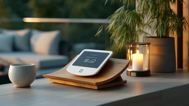 Digital Display Charger with Bamboo Stand and Natural Light
