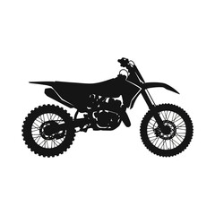 Obraz premium A black silhouette of a motocross motorcycle, ideal for action sports and off-road racing, isolated against a clean white background, perfect for design elements.