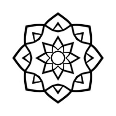 Geometric mandala black outline symmetry, perfect for coloring books, tattoo design, meditation, mindfulness, and creative art projects.
