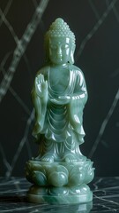 Serene Jade Buddha Statue on a Marble Surface with Soft Lighting