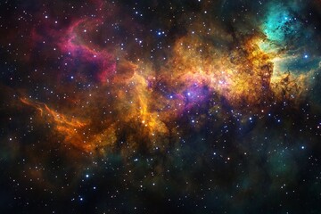 Nebula bursting with vibrant colors and countless stars in a deep cosmic landscape