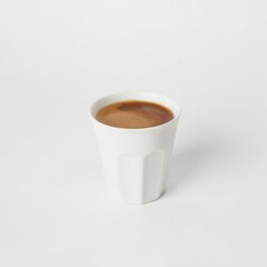 Hot cappuccino coffee in white cup with copy space