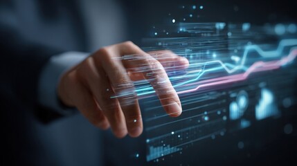 Fototapeta premium Hand Touching Futuristic Data Visualization Technology Concept.