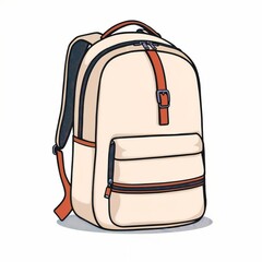 Cream backpack with zipper for school supplies and hiking
