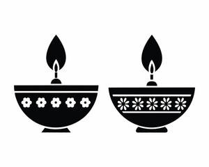 Diya Lamp icon vector silhouette illustration isolated on white background
