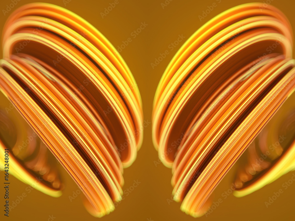 Poster digital illustration with soft curves and symmetrical twisted texture. yellows and oranges add a sen