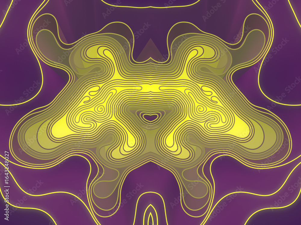 Poster illustration with layered curves that resemble relief waves. color gradients and light transitions c