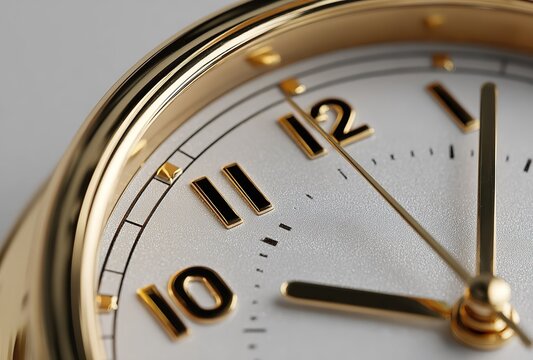 Close - up of vintage gold clock dial with elegant timekeeping details