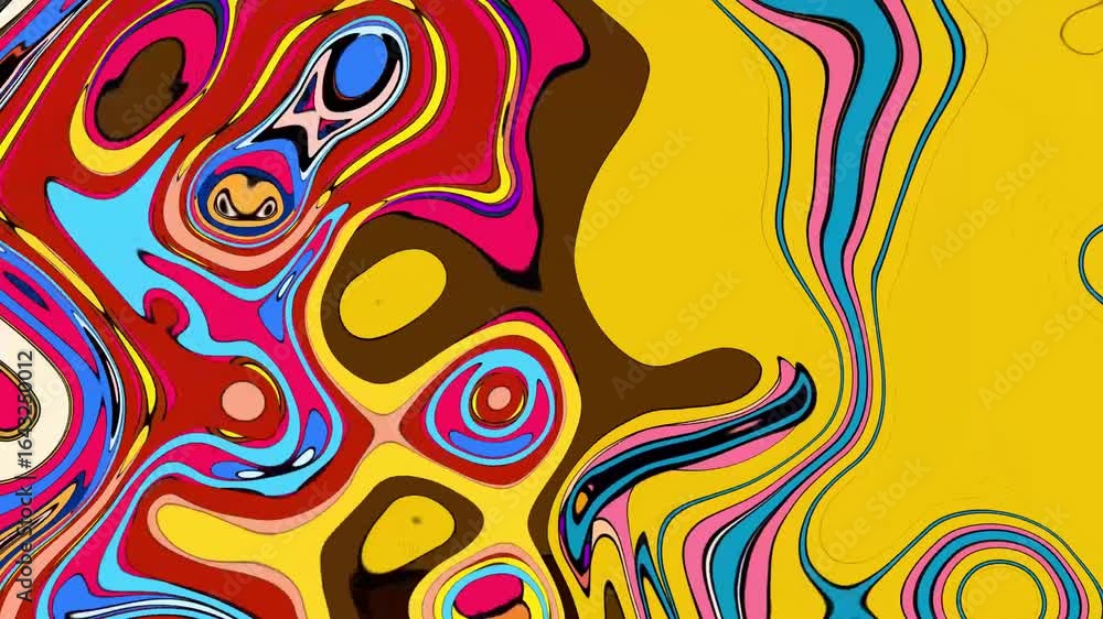 Poster abstract psychedelic brutalism wave blob striped motion curves composition morphing amoeba white neo